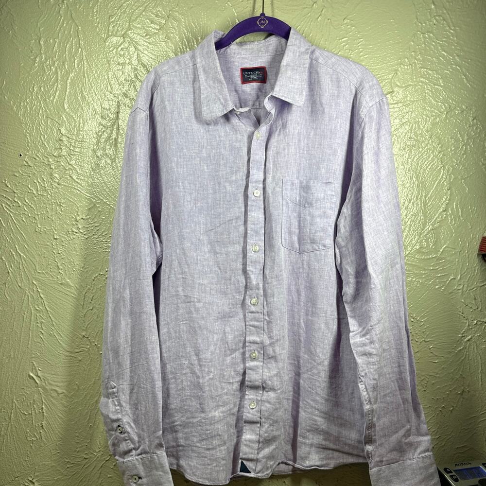 UNTUCKit Shirt Mens Purple Long Sleeve Button Up Slim Fit Casual Linen‎ Size XL